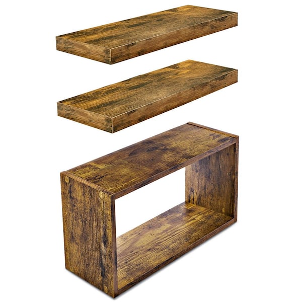 Sorbus Floating Shelves and Box for Wall 3 Pack- 16 in. W x 5.5 in. D Walnut Decorative Wall Shelf
