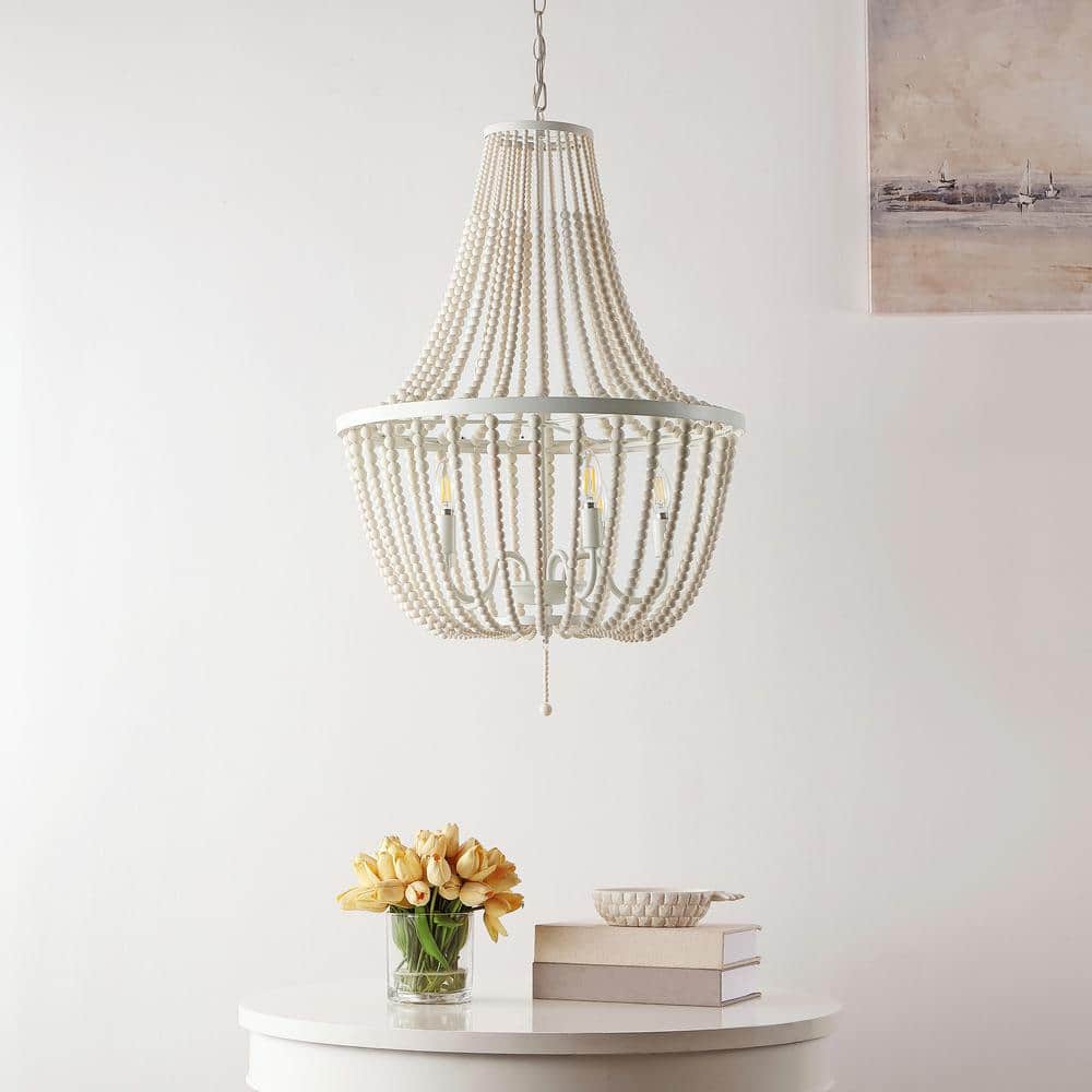 Elanie Cream Wood Beads 5-Light LED Pendant