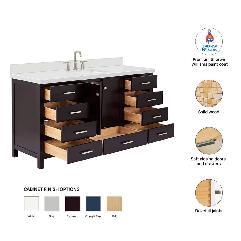 Espresso Solid Wood Freestanding Single Basin Vanity with Quartz Top