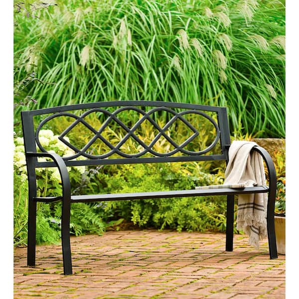 Evergreen Enterprises Celtic Knot 40 in. 2-Person Black Metal Outdoor Bench