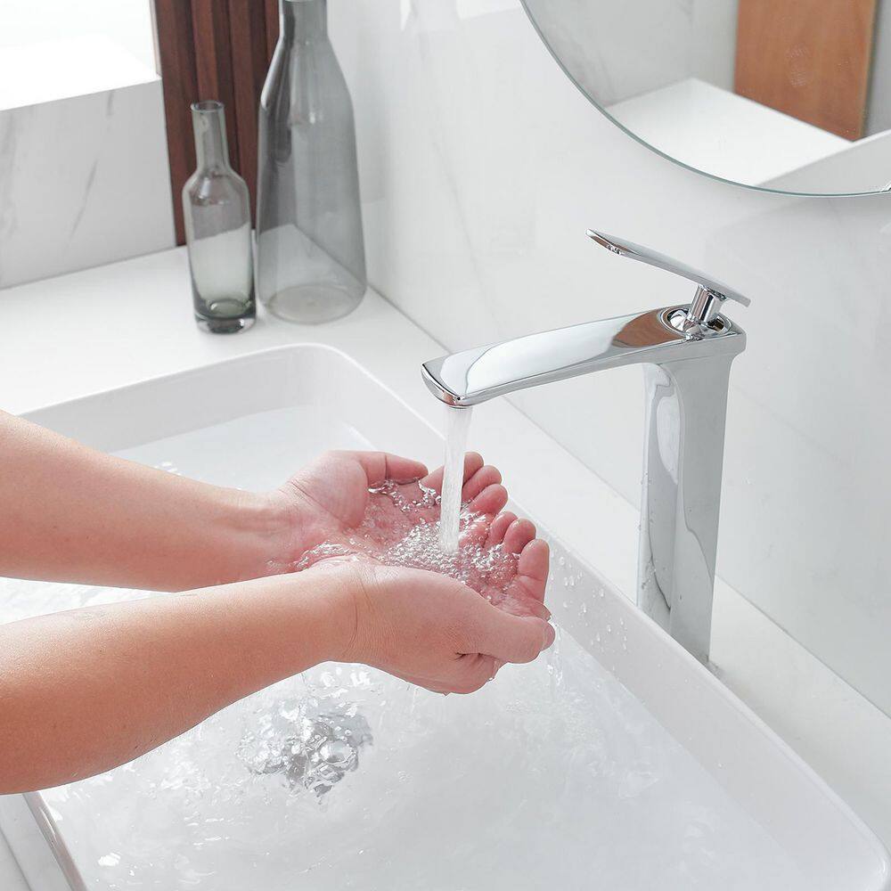 Polished Chrome Single Handle Vessel Sink Faucet with Pop-Up Drain