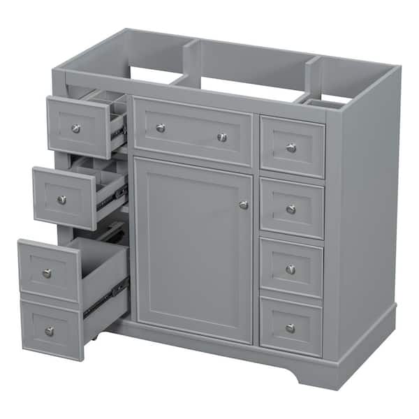36 in. Bath Vanity Cabinet without Top Solid in Gray Cabinet Base Only, 1- Cabinet and 6- Drawers,