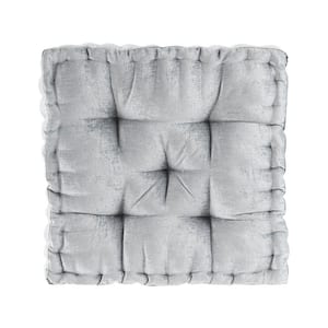 Gray Scalloped Edge Design Square Poly Chenille Floor Pillow Cushion 20 in. x 20 in. Throw Pillow