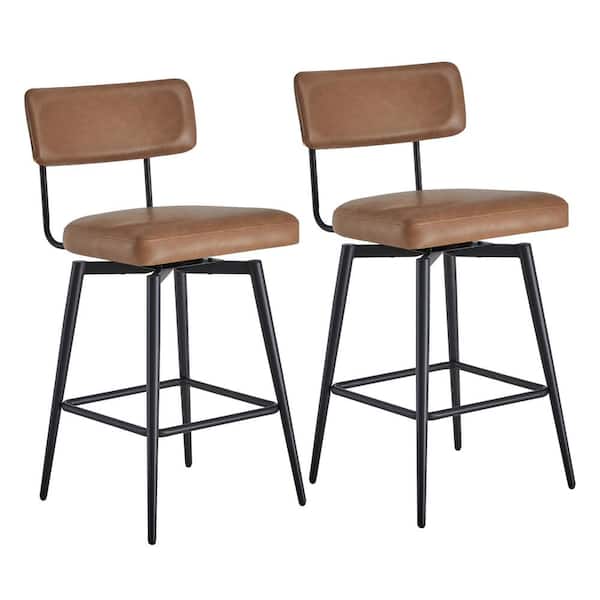 27 in. Cody Saddle Brown High Back Metal Swivel Counter Stool with Faux Leather (Set of 2)