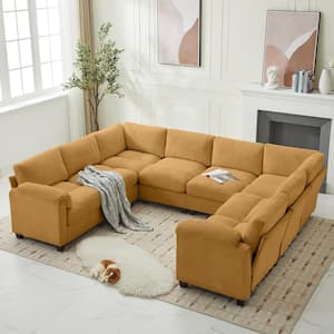 115 in. Corduroy Modular U-Shaped Yellow 8-Seat Sectional Sofa for Living Room and Spacious Space