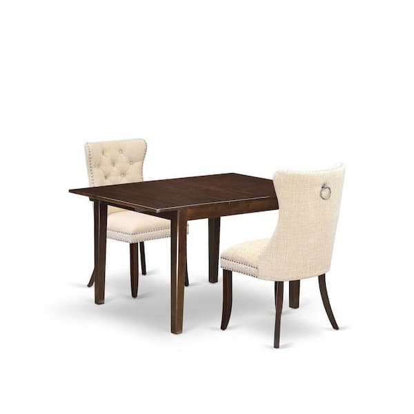 East West Furniture 3-Piece Mahogany Finish Rectangular Solid Wood Top with Butterfly Leaf Dining Table Set