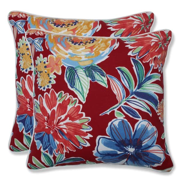 Pillow Perfect Floral Red Square Outdoor Square Throw Pillow 2-Pack