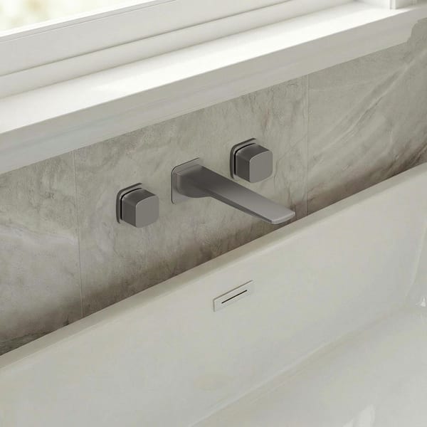 8 in. Long Spout Double Handle Wall Mount Roman Tub Faucet with Spot Resistant 4.8 GPM in Brushed Nickel Valve Included