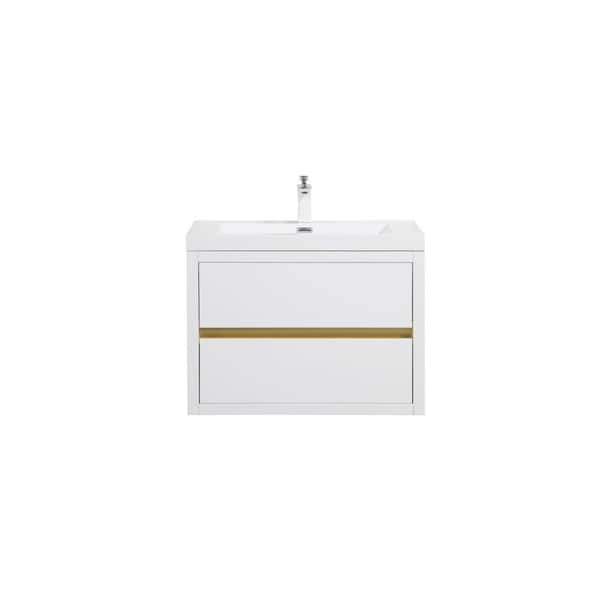 Lafarre 29.53 in. W x 19.69 in. D Single Sink Floating White Bath Vanity with White Stone Resin Top Assembled