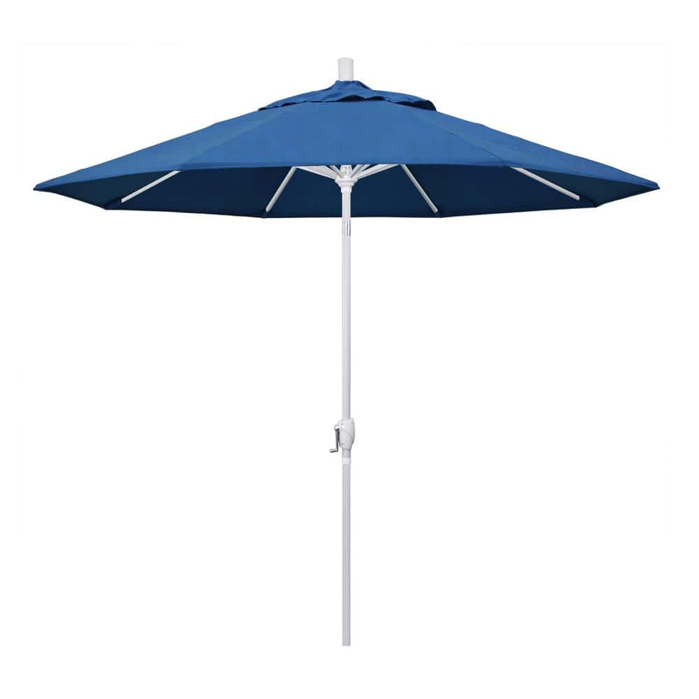 California Umbrella 9 ft. Matted White Aluminum Push Button Tilt Crank ...