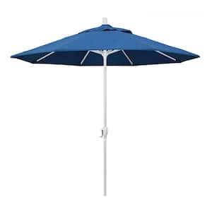 9 ft. Matted White Aluminum Push Button Tilt Crank Lift Market Patio Umbrella in Regatta Sunbrella