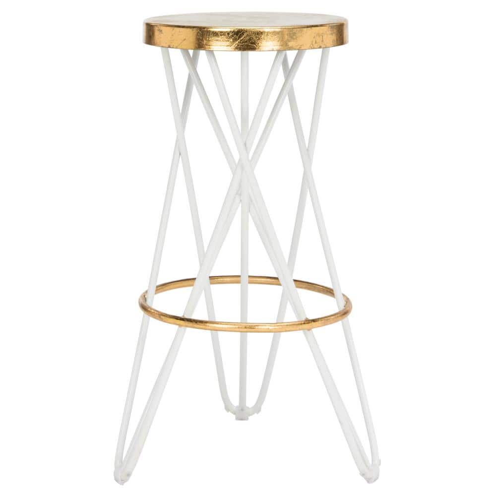 Transitional White and Gold Metal Bar Stool with Hairpin Legs