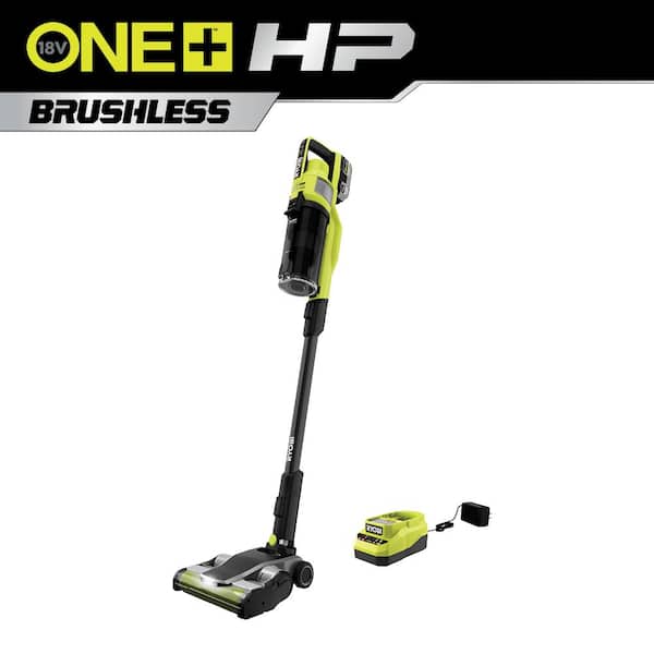 RYOBI ONE+ HP 18V Brushless Cordless Pet Stick Vac with Kit with Dual-Roller, 4.0 Ah HIGH PERFORMANCE Battery, and Charger