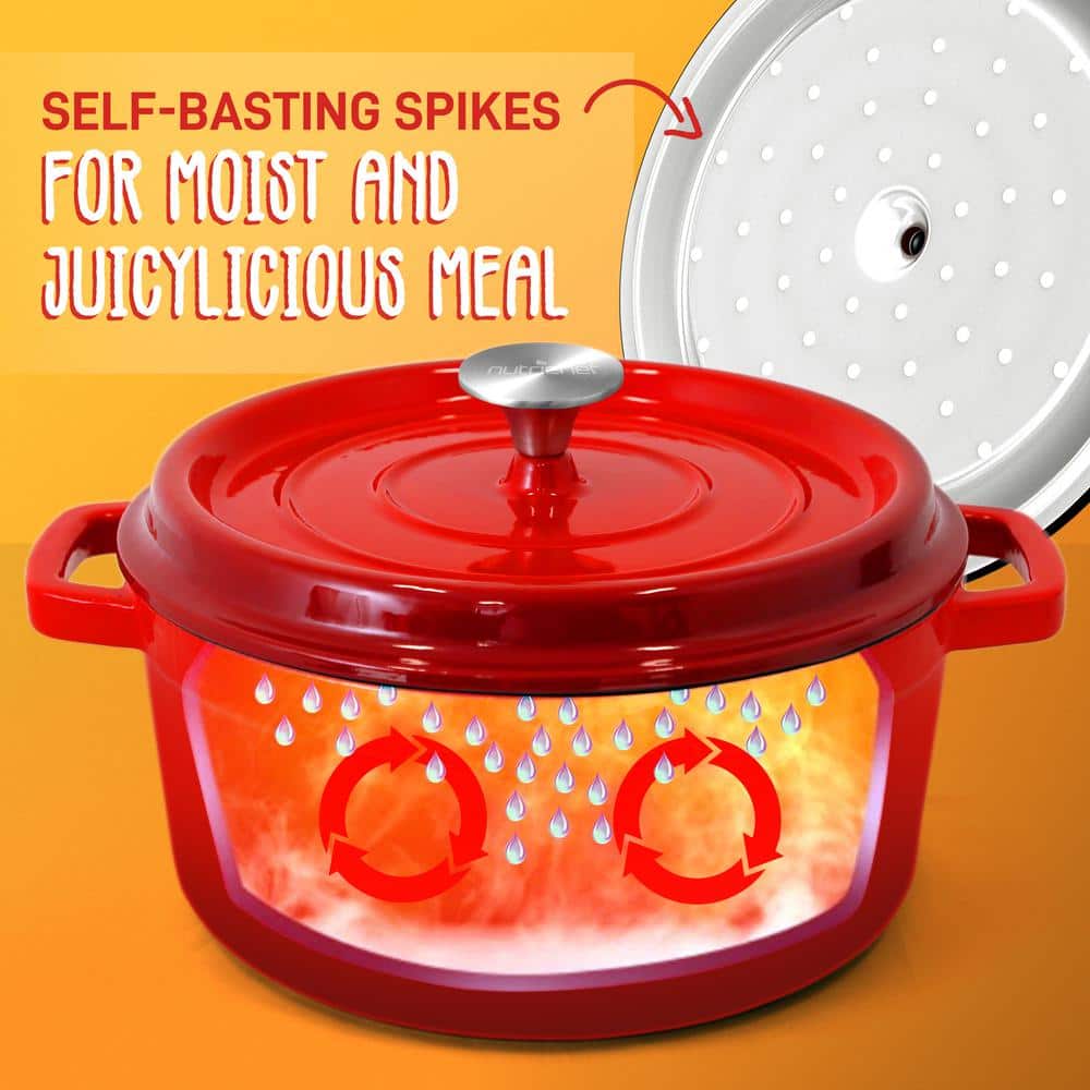 Red 5-Quart Enameled Cast Iron Dutch Oven with Lid