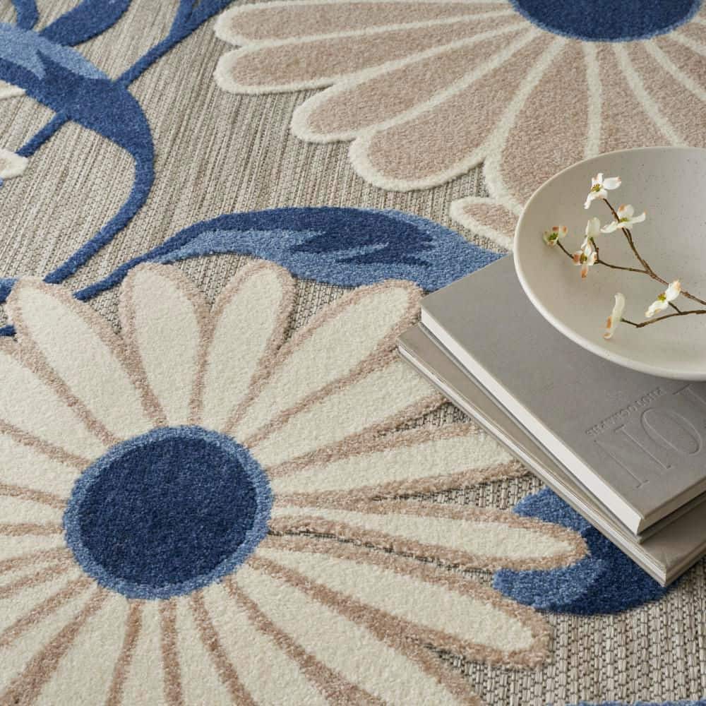 Blue/Grey Floral Synthetic 6' x 9' Flat Woven Rug