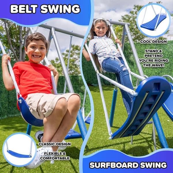 SPORTSPOWER Super Surfer Metal Swing Playset with Slide, Skyflyer