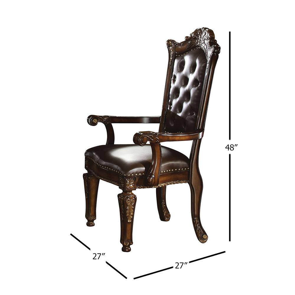 Handcrafted Brown Leather and Wood Floral Accent Chair