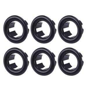 1.2 in. Plastic Sink Basin Trim Overflow Cover Insert in Hole Round Caps in Matte Black (6-Pack)