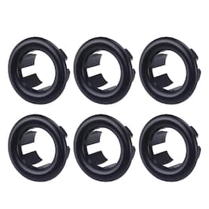 1.2 in. Plastic Sink Basin Trim Overflow Cover Insert in Hole Round Caps in Matte Black (6-Pack)
