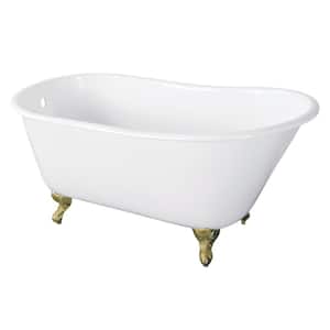 Onamia 57 in. x 28 in. Cast Iron Clawfoot Soaking Bathtub in White/Brushed Brass