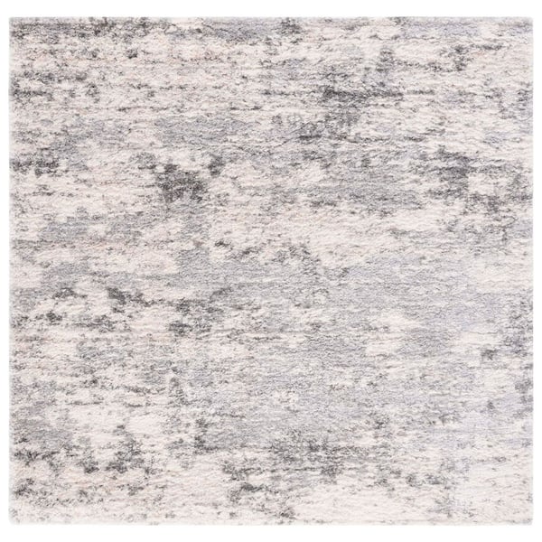 Berber Shag 8 ft. x 8 ft. Ivory/Gray Distressed Abstract Square Area Rug