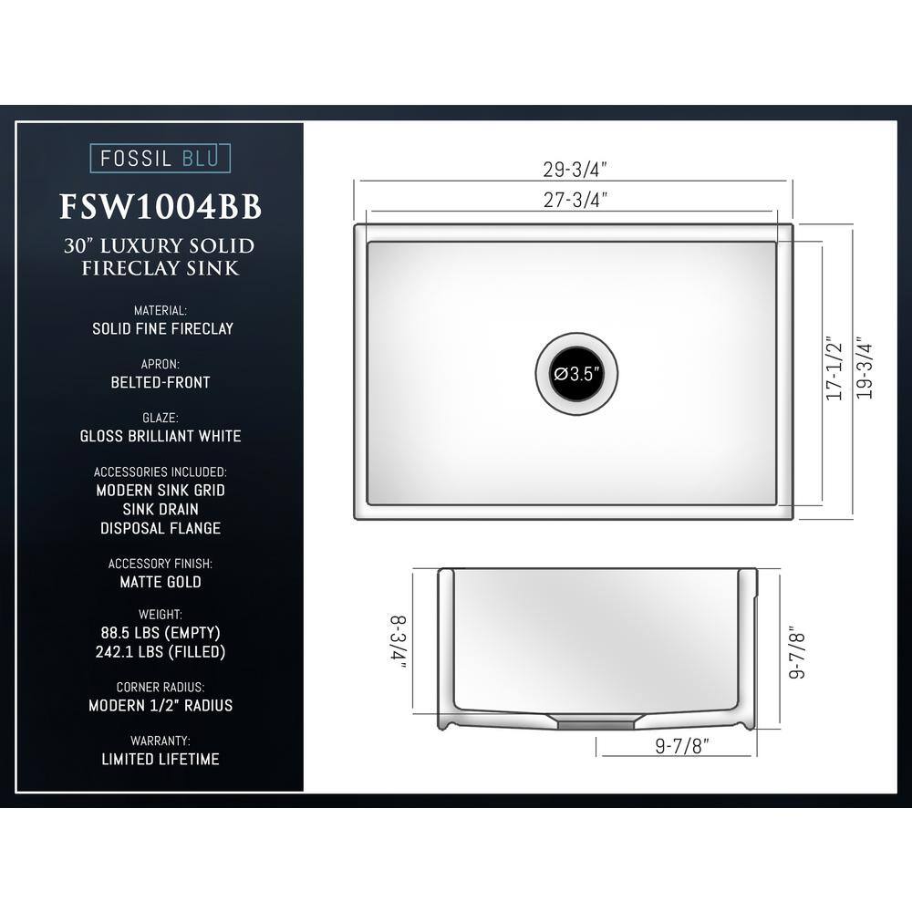 Luxury Glossy White Fireclay Farmhouse Kitchen Sink