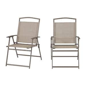 Mix and Match Folding Unpadded Sling Outdoor Dining Chair in Riverbed Taupe (2-Pack)