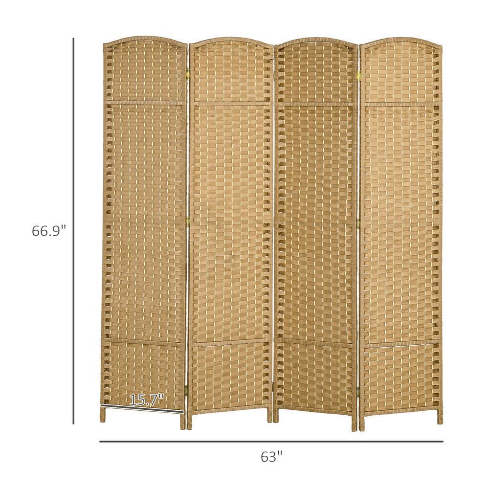 Nature Wood 4-Panel Folding Privacy Screen with Polypropylene Weave