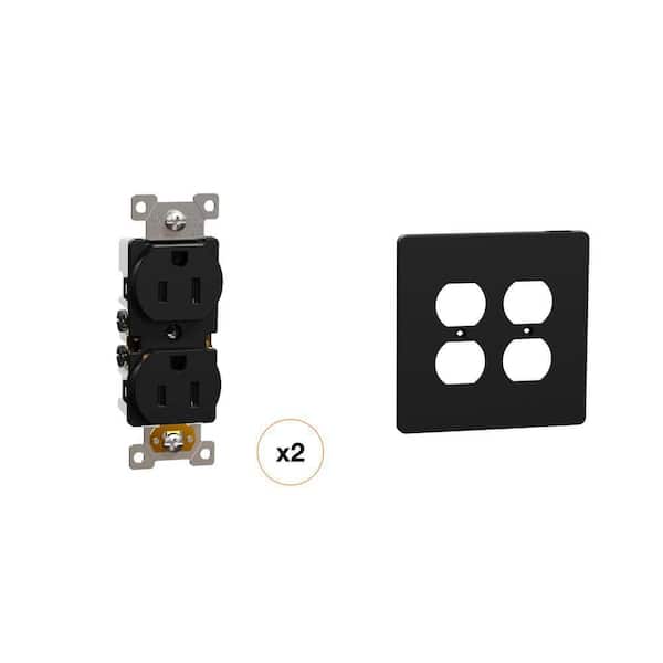 X Series 15 Amp Duplex Outlet and 2-Gang Wall Plate Combo, Matte Black