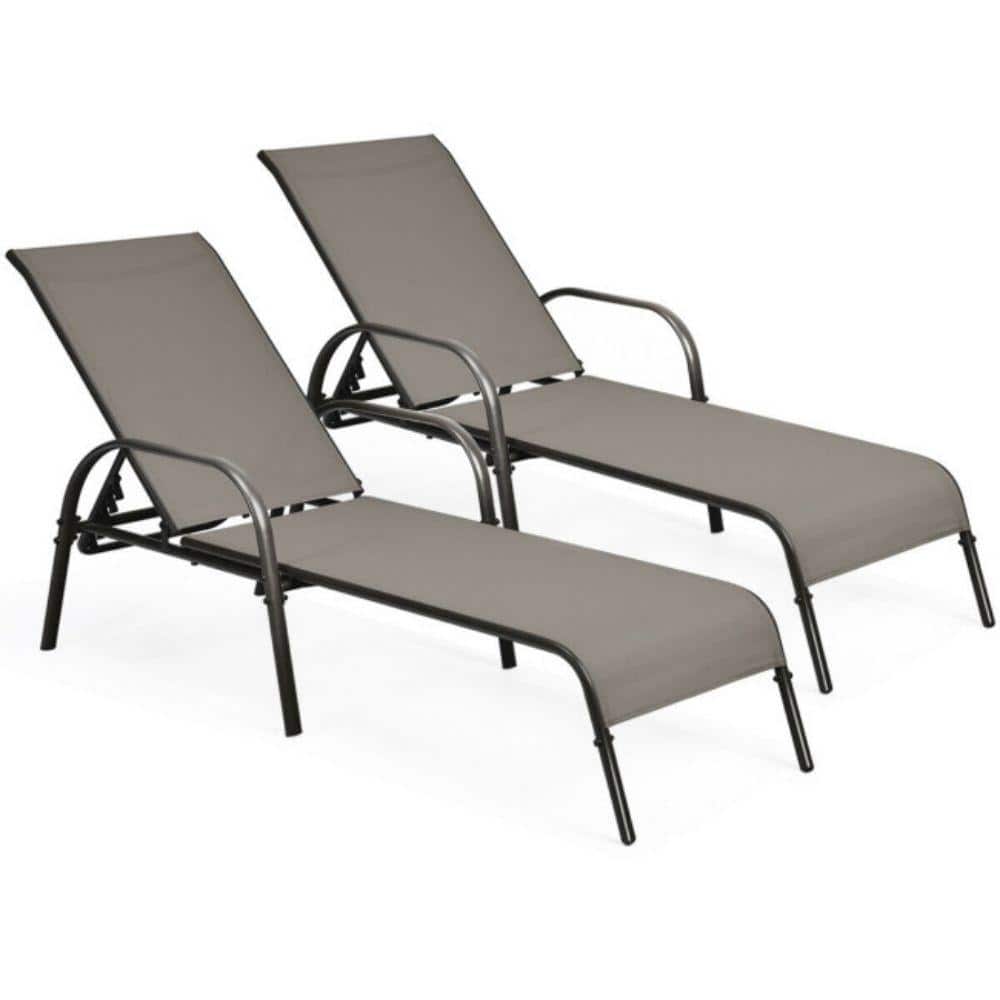 2-Piece Brown Metal Outdoor Adjustable Chaise Lounge with Armrest price history on PriceWatchPro
