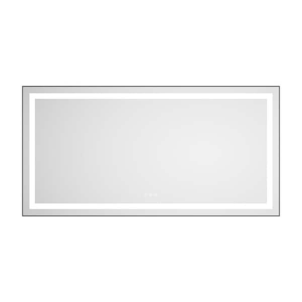 55 in. W x 28 in. H Rectangular Framed Wall Bathroom Vanity Mirror in Gun Ash with Front and Backlight, 3 Colors
