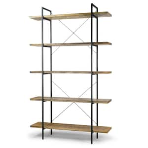 Amrit 84.5 in. Wood Shelf Metal Frame Etagere Bookcase 5-shelf Media Center