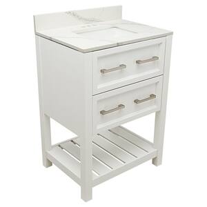 Milan 25 in. W x 19 in. D Bath Vanity in. White with Quartz Stone Vanity Top in Calacatta White with White Basin