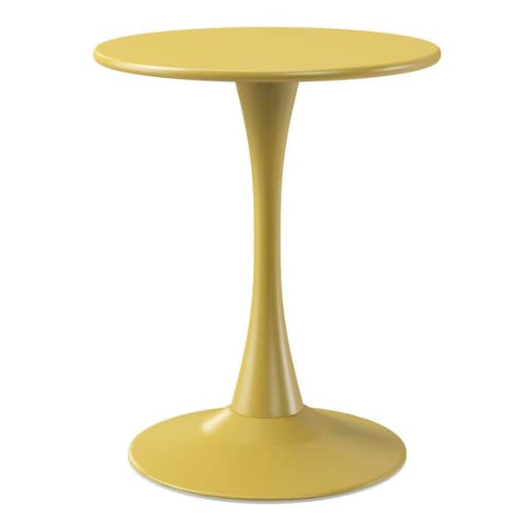 Frond and Form Outdoor Patio Modern 23.5 in. Round Steel Bistro Dining Table w/ Sturdy Tulip Base, Yellow
