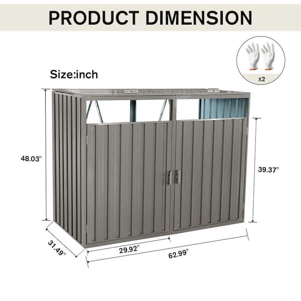 31.49 in. D x 62.99 in. W x 48.03 in. H Garbage Bin Shed Metal