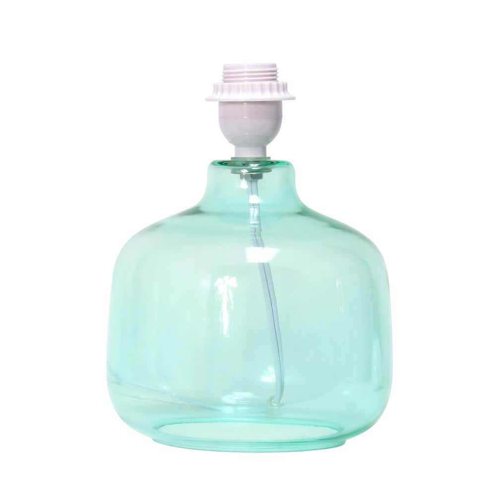 Aqua Glass Nightstand Lamp with White Fabric Shade