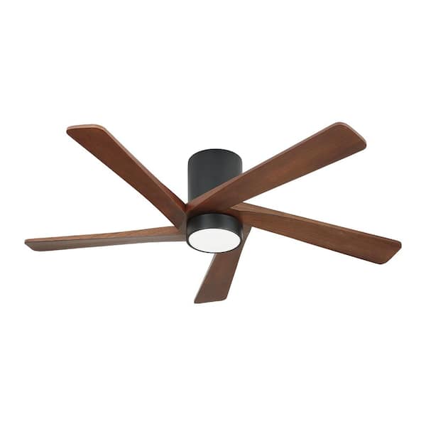 MLiAN 54 in. (4.5 ft.) Indoor Flush Mount Ceiling Fan, 5 Solid Wood Blades Ceiling Fan with Integrated LED, Black