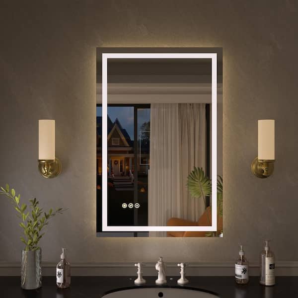 Sylanor Luma 20 in. W x 30 in. H Rectangular Frameless Anti-Fog LED Dimmable Wall Bathroom Vanity Mirror in Polished Crystal