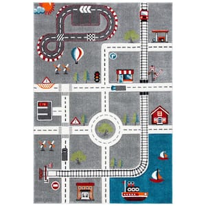 Carousel Kids Gray/Ivory 5 ft. x 8 ft. Transitional Geometric Area Rug