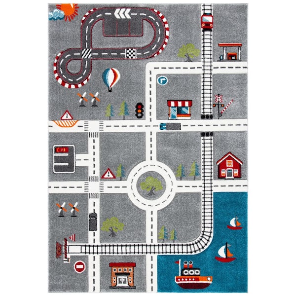 SAFAVIEH Carousel Kids Gray/Ivory 5 ft. x 8 ft. Transitional Geometric Area Rug