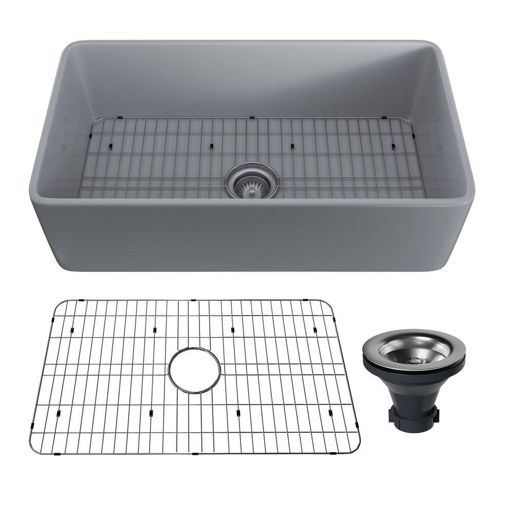 33 in. Farmhouse/Apron-Front Single Bowl Matte Gray S1 Fine Fireclay Kitche