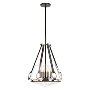 Eden Valley 4-Light Smoked Iron and Aged Gold Pendant to Semi-Flush with Clear Glass Shade