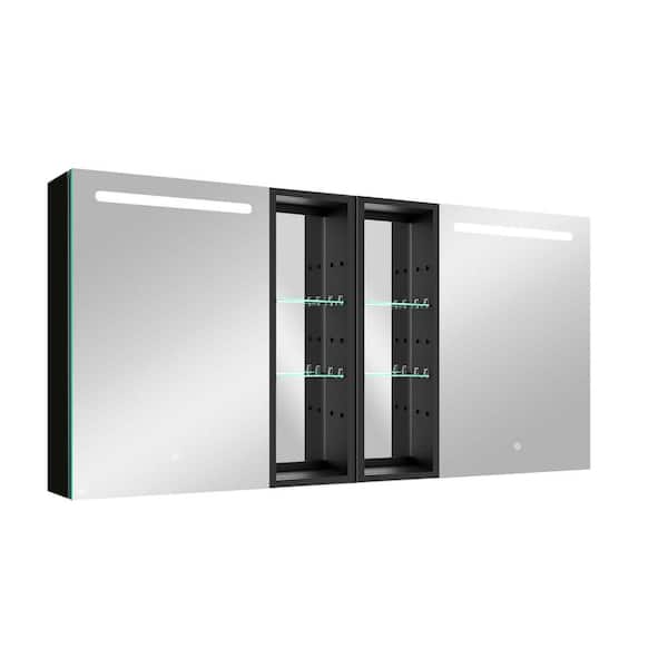 Modland 60 in. W x 30 in. H Large Rectangular Silver Aluminum Recessed or Surface Mount Medicine Cabinet with Mirror