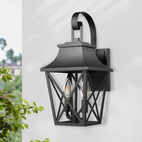 GMGSROM Modern 15.9 in. 1-Light Matte Black Outdoor Wall Lantern Sconce with Clear Glass Shade for Garage Front Porch Wall Light