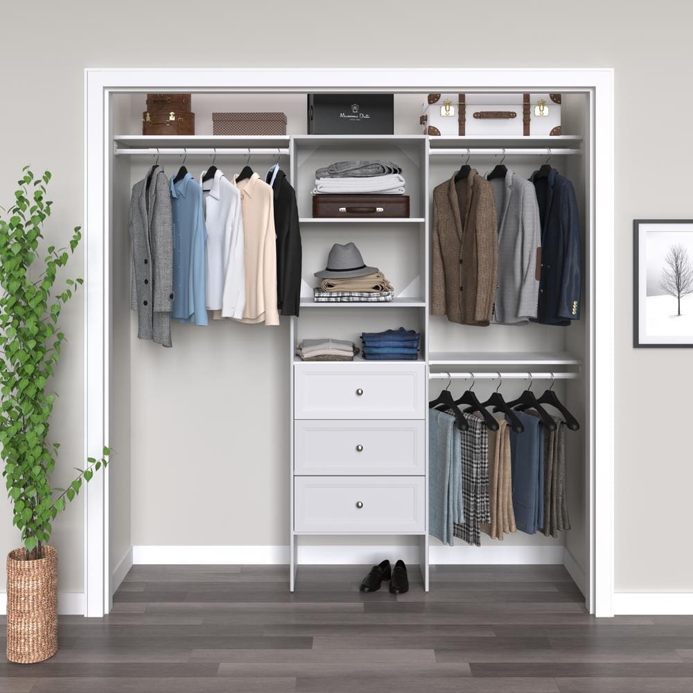 Pure White Adjustable Closet System with Drawers and Shelves