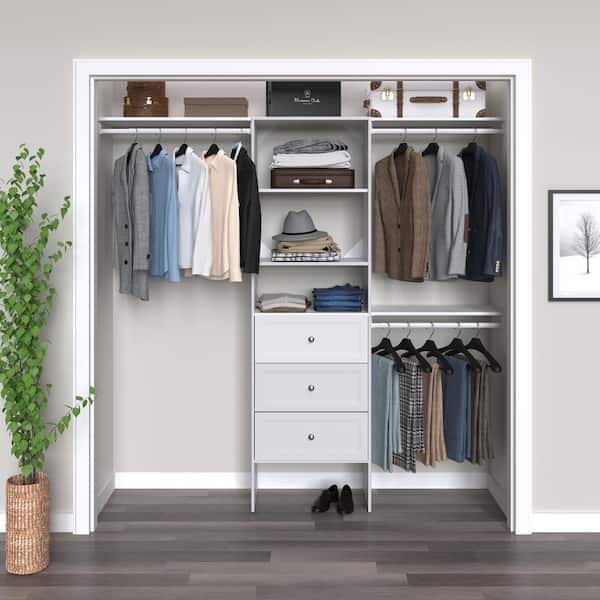 Selectives 85 in. W x 121 in. W White Basic Plus Standard Wood Closet System Kit with Drawers