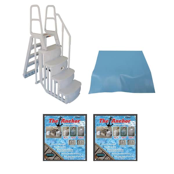 Main Access Ladder Steps for Above Ground Pool with Mat Pad Plus 2 Sand Weights