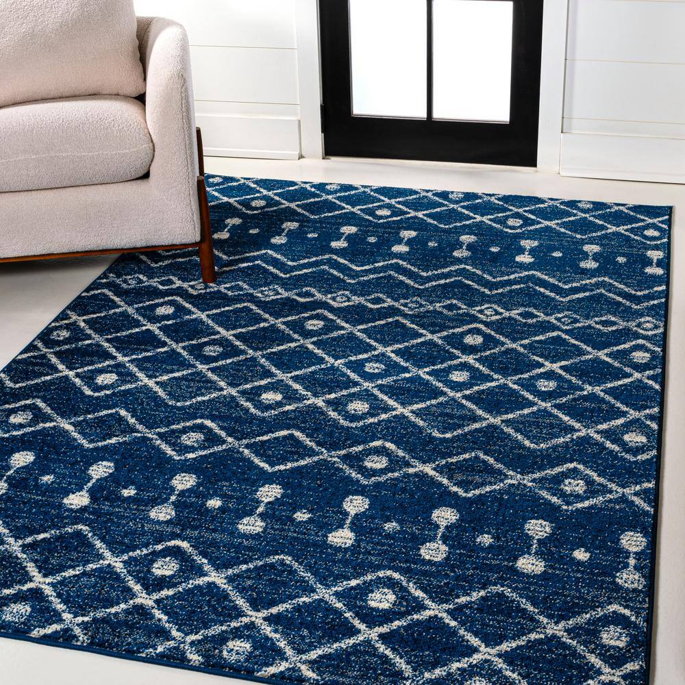 Navy and Cream Synthetic Rectangular 8' x 10' Area Rug