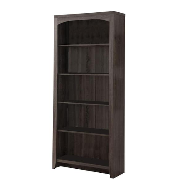 Benzara 70.75 in. Gray Wood 5-shelf Standard Corner Bookcase with Open Storage