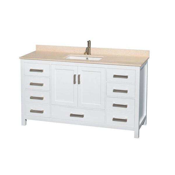 Wyndham Collection Sheffield 60 in. Vanity in White with Marble Vanity Top in Ivory